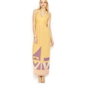 French Connection Yellow and Purple Pleated Maxi Dress Sz 4